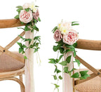 Artificial Aisle Pew Flowers, 8 Pack, Dusty Rose and Cream, Silk and Foam