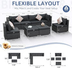 NICESOUL 8 Seater Modern Luxury Outdoor Furniture Set, Extra Large PE Wicker Patio Modular Sectional Sofa with Ottoman, 29.3'' High Back L-Shaped All-Weather Conversations, Deep Seated Grey Color