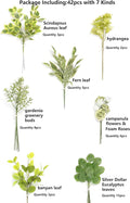 Artificial Plants Greenery Set, 42 Pcs, Grass Green Silk Stems