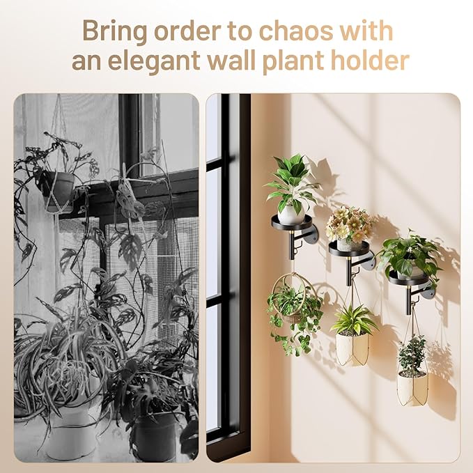 YUOROS 3 Pack Wall Plant Holder Wall Planters for Indoor Plants Hanging Window Plant Shelves Hanger Decor (Black)