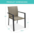 Best Choice Products Set of 2 Stackable Outdoor Wicker Dining Chairs All-Weather Firepit Armchair w/Armrests, Steel Frame for Patio, Deck, Garden, Yard - Taupe
