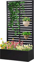 Metal Raised Garden Bed with Trellis,Planter Box for Climbing Plants, Vegetables & Vines, Features Drainage Holes and Privacy Screen.raised garden beds outdoor planters for porch (White, 71"x35"x16")