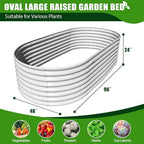 A ANLEOLIFE 6-Set 8X4X2 ft Galvanized Raised Garden Bed Kit, Oval Metal Deep Root Planters for Outdoor Plants, Antique White