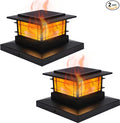 Dynaming 2 Pack Solar Post Cap Lights Outdoor with Flickering Flame Light, Fence Post Solar Lights Fit for 4x4 5x5 6x6 Vinyl/Wooden Posts, High Brightness SMD LED Lighting Decor for Garden Deck Patio