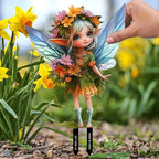 Fairy Garden Stake Decor, Acrylic 2D Garden Fairy Decoration, Fairy Garden Accessories for Outdoor Indoor Yard Lawn Pot Plants (Floral Girl)