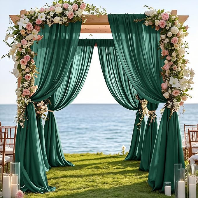 Outdoor Curtains Emerald Chiffon Wedding Arch Drape, 29 in x 6 Yards