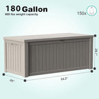 180 Gallon Outdoor Deck Box, Lockable Waterproof Outdoor Storage Boxes For Garden Tools,Indoor Cushions,Accessories Outside Storage Resin Weatherproof Container(Grey)