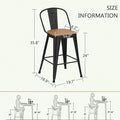 Black Metal Bar Stools Set of 4, 24 Inch Counter Height Outdoor Barstools