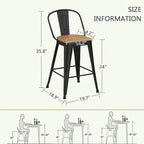 Black Metal Bar Stools Set of 4, 24 Inch Counter Height Outdoor Barstools