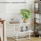 Metal Plant Stand Indoor, Outdoor Iron Plant Shelf, Heavy Duty Slatted Display Shelf for Patio Balcony Garden Living Room Load Bearing 330 LB 26" L x 20.2" H x 17.7" W 2 Tier White