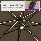 PURPLE LEAF 10 Feet Patio Umbrella with Base Outdoor Cantilever Solar Powered LED Swivel Square Umbrella Aluminum Offset Umbrella with 360-degree Rotation for Garden Deck Pool Patio, Beige