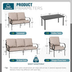 MFSTUDIO 7 Seats Large Metal Patio Conversation Sets, 5 Pieces Outdoor Furniture Sofa with 2 Fixed Chairs, 1 Sofa(3-seat), 1 Loveseat and Table for Outside Balcony Backyard Poolside
