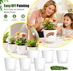 Plant Pots 6 Inch Self Watering Pots,6 Pack Plastic Planters with Drainage Holes and Clear Saucers,Plastic Flower Pots,Nursery Planting Pot for Indoor Out Door Plants (White)