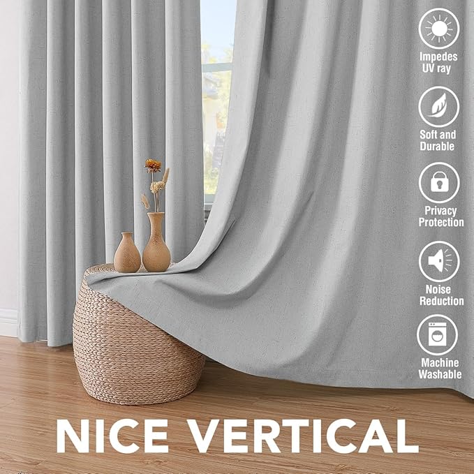H.VERSAILTEX 100% Blackout Curtains for Bedroom Thermal Insulated Linen Textured Curtains Heat and Full Light Blocking Drapes Living Room Curtains 2 Panel Sets, Glacier Gray, 42x84 Inch