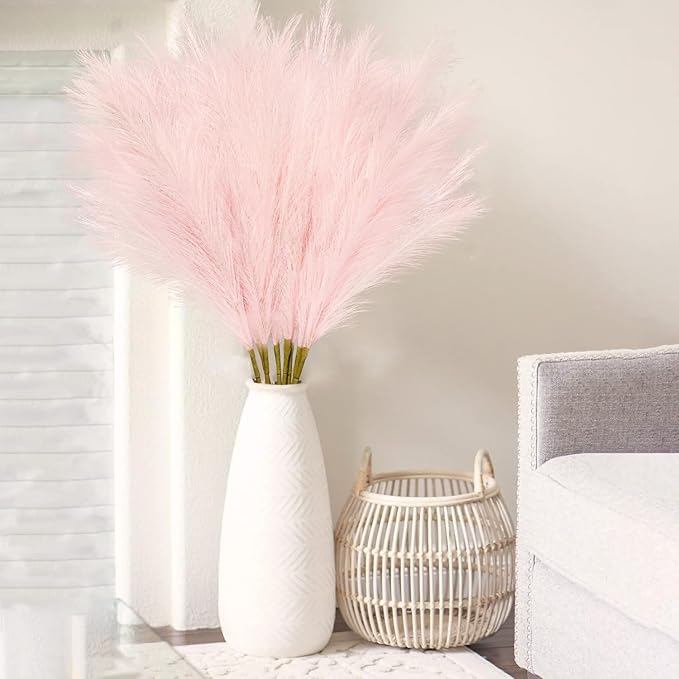 Artificial Pampas Grass Stems, 8 Pack, 35 Inch Pink Silk Plumes