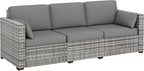 Outsunny Patio Couch PE Wicker Deep Seating Outdoor Sofa with Removable Cushions, 3 Seater Rattan Sofa, Outdoor Furniture for Balcony, Deck, Garden and Poolside, Gray