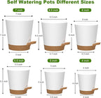 Self Watering Pots, 7/6.5/6/5.5/5/4 inch Flower Pots with Multi Mesh Drainage Holes, Small Platic Planters for Indoor Outdoor Garden Plants and Flowers (Whtie with Brown Tray, 7"+6.5"+6"+5.5"+5"+4")