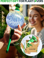 16 Oz Plant Watering Globes for Indoor Plants with Metal Self Watering Planter Insert - Premium XL Glass Hand-Blown Globe - Automatic Plant Waterer Indoor, Gift Idea for Gardener [1 Globe, Blue Gold]