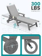 SERWALL Textilene Patio Chaise Lounge Chair Set of 2, 5 Positions Outdoor Lounger with Rolling Wheels for Pool, Deck, Grey