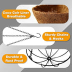 Hanging Plant Basket Flower Holder (2pack, 16 inch)-Metal Wire Round Hanging Basket Planter with Coco Fiber Liners for Plants Flower Pots Outdoor Garden Porch and Balcony Decor