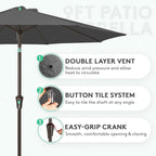 JEAREY 9FT Outdoor Patio Umbrella Outdoor Table Umbrella with Push Button Tilt and Crank, Market Umbrella 8 Sturdy Ribs UV Protection Waterproof for Garden, Deck, Backyard, Pool (Dark Gray)