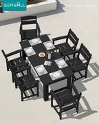 SERWALL Outdoor Dining Table Set, 67‘’ HDPE Patio Dining Set for 4, All-Weather Outdoor Table and Chairs Set for Deck, Black