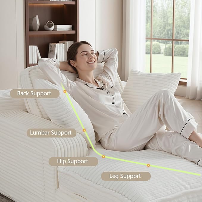 67" Oversized Chaise Lounge Chair Indoor, Soft Boneless Cloud Couch with 3 Pillows, 4 Side Pockets and 2 Cup Holders, Comfy Corduroy Sleeper Couch for Living Room Bedroom