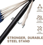 PNAEUT Double Hammocks with Stand for Outside, Portable Space Saving Heavy-Duty Steel Stand for Indoor Outdoor Patio with Carrying Bag, 450 lbs Capacity (Navy)