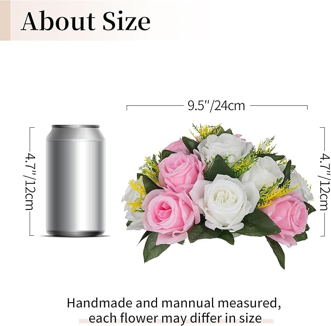 Artificial Rose Flower Ball Centerpieces, Pink & White Silk with Zip Ties