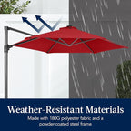 Best Choice Products 10ft Solar LED Offset Cantilever Hanging Market Patio Umbrella, Smooth 360° Rotation, 8 Sturdy Ribs, Easy Adjustment - Red
