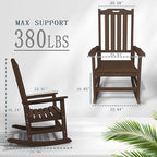 Oversized Rocking Chair Set of 4, Outdoor Rocking Chair for Adults, All Weather Resistant Porch Rocker for Lawn Garden, Brown