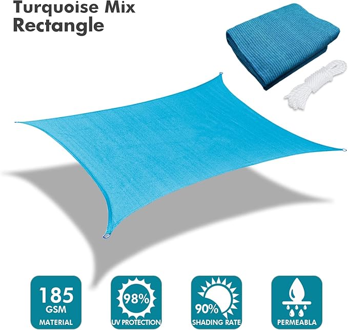 KANAGAWA 8'X8' Turquoise Mix Custom Size Sun Shade Sail Square UV Block Canopy Cover for Patio Backyard Lawn Garden Outdoor (Customized Available)