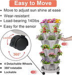 GameXcel Vertical Planter 6 Tier Stackable Planters Garden Planters Strawberry Herb Flower and Vegetable Planter Indoor Outdoor Gardening Pots with Removable Wheels and Tools