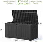 Patiowell 120 Gallon Large Deck Box, Outdoor Lockable Storage Box for Gardening Tools, Waterproof Deck Box for Patio Furniture, Black
