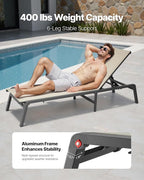 VEVOR Outdoor Chaise Lounge Chair Set of 2, 400 lbs Weight Capacity, Foldable Sun Tanning Chair, 5 Adjustable Positions, Easy Assembly, Aluminum Pool Recliner Lounge Chairs, for Beach Yard Patio