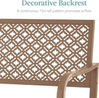 Best Choice Products Outdoor Bench 2-Person Metal Steel Benches Furniture for Garden, Patio, Porch, Entryway w/Geometric Backrest, 790lb Capacity - Taupe