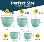 Planter Pots with Drainage Holes - Lightweight, Durable, and Space-Saving Pots for Indoor and Outdoor - Versatile Functionality, Simple Modern Design, Set of 20 Plastic Planter Pots - Aqua