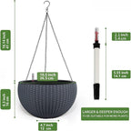 Dexceder 10.5 Inch Large Self Watering Hanging Planters Indoor Outdoor, Thickened Hanging Basket Flower Plant Pot with Water Level Indicator (Gray)