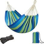 JoyView Brazilian Hammock for Single Person Portable Hammock with Hanging Ropes & Carry Bag Large 78.8x39.4” for Patio 300LBS Capacity Perfect for Outdoor/Indoor - Blue Stripes