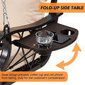 Wicker Porch Swing, 3-Person Rattan Patio Swing with Steel Chains, Brown/Khaki