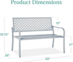 Best Choice Products Outdoor Bench 2-Person Metal Steel Benches Furniture for Garden, Patio, Porch, Entryway w/Geometric Backrest, 790lb Capacity - Light Gray