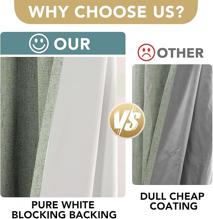 H.VERSAILTEX Primitive Linen Curtains 100% Blackout Curtain Drapes Burlap Fabric Curtains with White Thermal Insulated Liner, Grommet Top Drapes Living Room/Bedroom (2 Panels, 42 x 84 Inch, Sage)