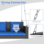 Outvita Porch Swing 2 Person Hanging Bench, Wicker Outdoor Swing Bench with Cushion and Pillow for Patio, Yard, Garden Hold Up to 800 lbs (Blue)