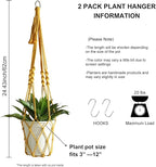 Artilady Boho Macrame Plant Hangers - Handmade Hemp Rope Hanging Baskets for Plants with Ceiling Hooks, Bohemian Home Decor Wall Art (Ginger-Yellow-2pcs)