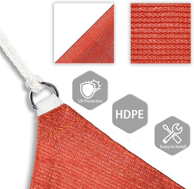 Patio Paradise 11' x 11' x 11' Sun Shade Sail Triangle Canopy Shade Cloth Fabric Sunlight Block Patio Pergola Cover HDPE Deck Awning for Outdoor Backyard Roof Shading, Red