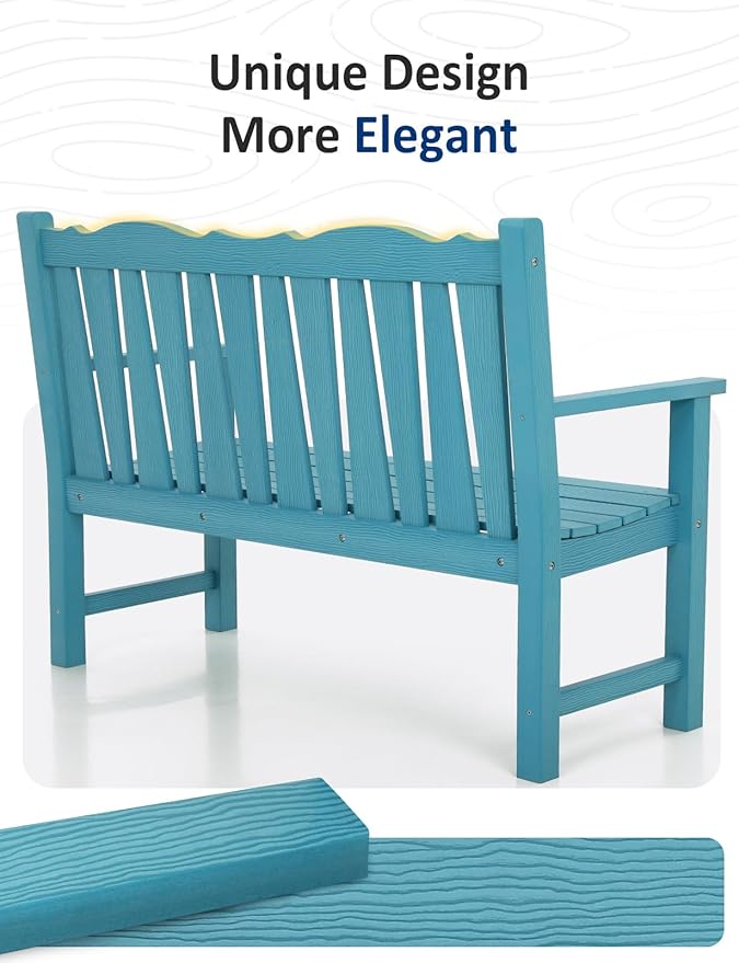 Outdoor Bench Weatherproof, 2-Person Garden Benches for Outdoors, All Weather HIPS Patio Bench Holds up to 800lbs, Never Rot or Fade, Comfort Bench for Porch, Garden, Patio, Backyard and Park