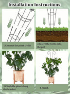 2 Pcs Tall Trellis for Potted Plants, 30'' Expandable Butterfly Shape Garden Trellis for Climbing Plants Indoor, Plant Pothos Climber Support for Monstera, Ivy, Hoya, Vine (Black)