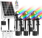 MEIKEE 6 in 1 RGB Solar Landscape Lights with Remote, RGB Color Changing LED Solar Spotlights, Outdoor Waterproof RGB Spot Lights for Garden Party Wedding Christmas Festival