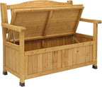 Outvita Outdoor Wood Storage Bench, Wooden Large Deck Box with Seating & Armrest, Waterproof Patio Organizer Loveseat for Garden Porch Deck Backyard Poolside(Yellow)