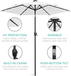 Best Choice Products 7.5ft Outdoor Solar Market Table Patio Umbrella for Deck, Pool w/Tilt, Crank, LED Lights - Bright White